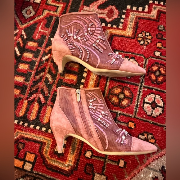 Sam Edelman Beaded Kami Pink Kitten Heel Boots - Picture 3 of 7